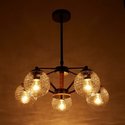 Люстра 09801/5 5х60W E27 черный/светлое дерево 57х57х55 см - фото 1000130