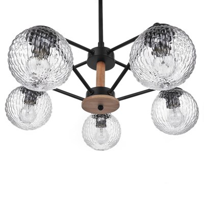 Люстра 09801/5 5х60W E27 черный/светлое дерево 57х57х55 см - фото 1000136
