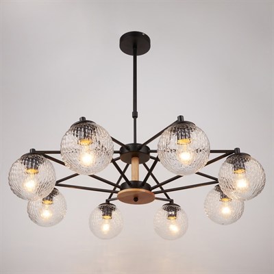 Люстра 09801/8 8х60W E27 черный/светлое дерево 80х80х5 см - фото 1000139