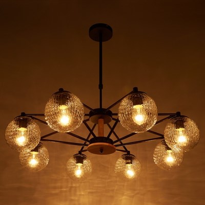 Люстра 09801/8 8х60W E27 черный/светлое дерево 80х80х5 см - фото 1000140