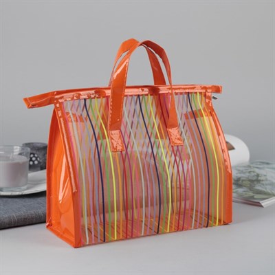 Косметичка ПВХ, отдел на молнии, 2 ручки, цвет оранжевый - фото 1101037