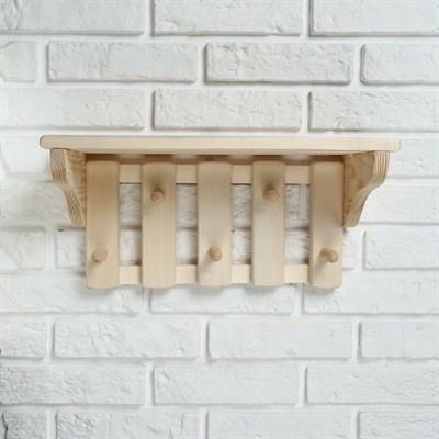 Полка деревянная, с вешалкой 5 креплений - фото 1189712