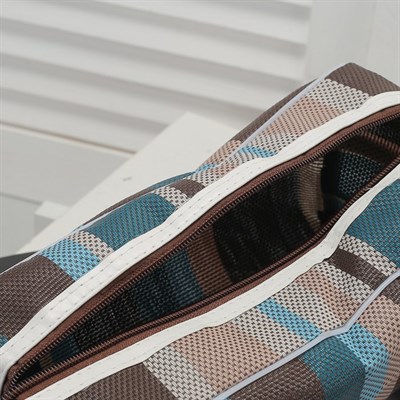 Косметичка ПВХ, отдел на молнии, с ручкой, цвет коричневый/синий - фото 1432897