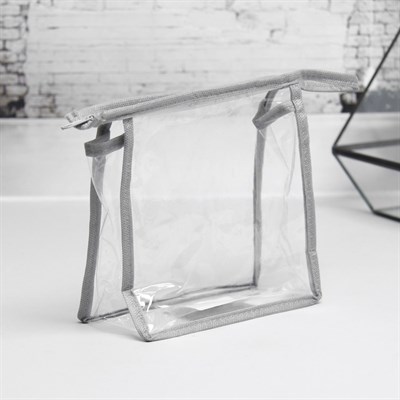 Косметичка ПВХ, отдел на молнии, цвет серый - фото 1433207