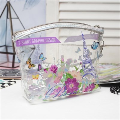 Косметичка ПВХ, отдел на молнии, с ручкой, цвет фиолетовый - фото 1433232