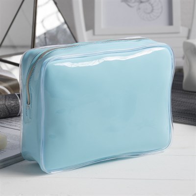 Косметичка ПВХ, отдел на молнии, с ручкой, цвет голубой - фото 1433247