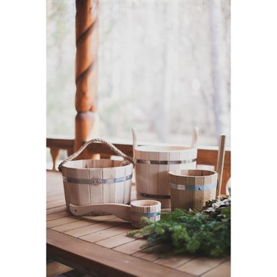 Ковш-черпак из липы, 1,5л, нержавеющий обруч, с горизонтальной ручкой, ПРОМО - фото 1437758