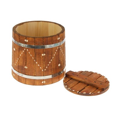 Кадка из липы, 10л, нержавеющий обруч, с гнетом, крашеная резная, "Добропаровъ" - фото 1438249