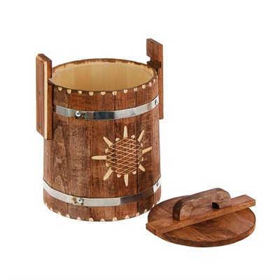 Кадка из липы, 5л, нержавеющий обруч, с крышкой, крашеная резная, "Добропаровъ" - фото 1438251