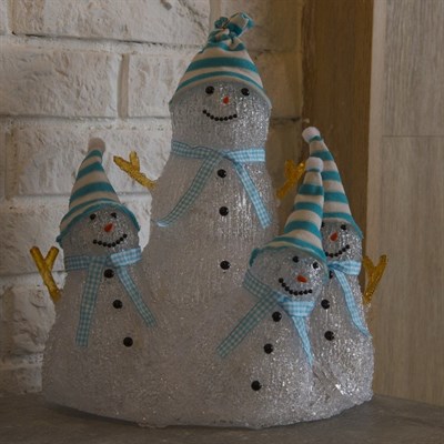 Фигура акрил. "Семья озорных снеговиков" 28х26х20 см, 30 LED, 220V БЕЛЫЙ - фото 1482971