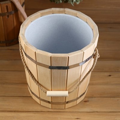 Ведро из липы, 20л,  пластиковая вставка, ручка-веревка - фото 1515670