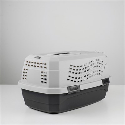 Переноска пластиковая с откидной крышей, 46 х 30 х 26, черно-серый - фото 1629550