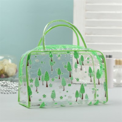 Косметичка ПВХ, отдел на молнии, 2 ручки, цвет салатовый - фото 1664893