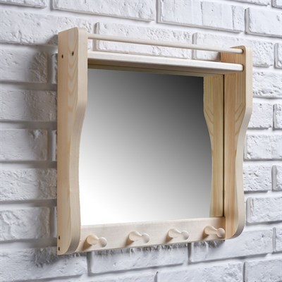 Полка с зеркалом и 3 крючками, большая - фото 1668246