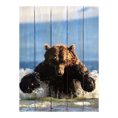Картина для бани, тематика животные "Медведь на охоте", МАССИВ, 40×30 см - фото 1675945