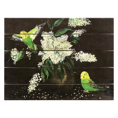 Картина для бани, тематика цветы "Попугайчики", МАССИВ, 40×30 см - фото 1675961