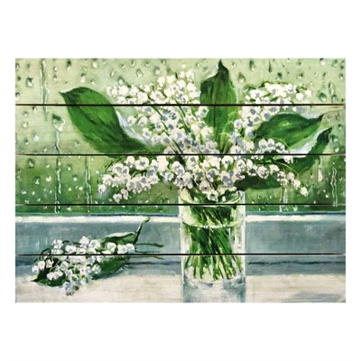 Картина для бани, тематика цветы "Ландыши в вазе", МАССИВ, 40×30 см - фото 1675967