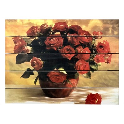 Картина для бани, тематика цветы "Розы в вазе", МАССИВ, 40×30 см - фото 1675968