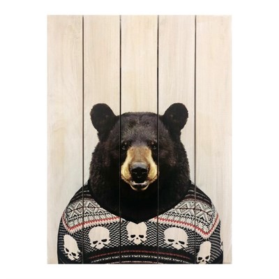 Картина для бани, тематика животные "Медведь в свитере с черепами", МАССИВ, 40×30 см - фото 1675982