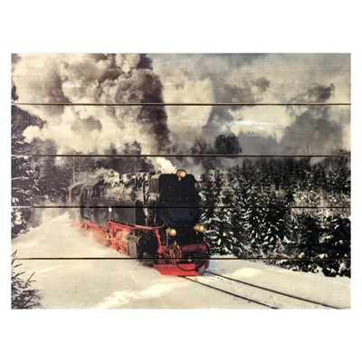 Картина для бани, тематика поезда "Зимний состав", МАССИВ, 40×30 см - фото 1675991