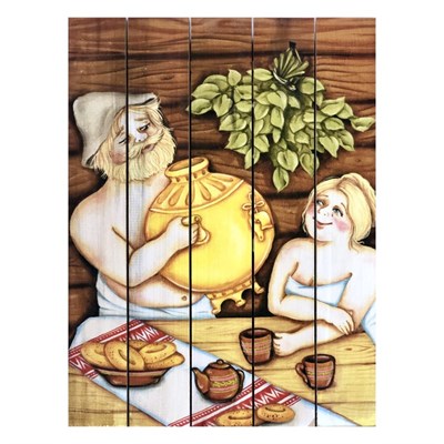 Картина для бани, тематика люди "Банщики", МАССИВ, 40×30 см - фото 1675997