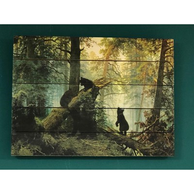 Картина для бани, с УФ печатью "Мишки в лесу", МАССИВ, 30×40 см - фото 1676023