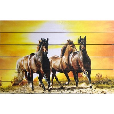 Картина для бани "Лошади на фоне зари", МАССИВ, 40×60 см - фото 1676067