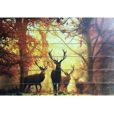Картина для бани "Оленье стадо в утреннем осеннем лесу", МАССИВ, 40×60 см - фото 1676082