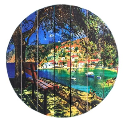 Картина для бани круглая "Сидя в теньке у итальянского городка", МАССИВ, 40×40 см - фото 1676083