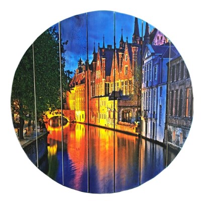 Картина для бани круглая "Ночные огни европейского городского канала", МАССИВ, 40×40 см - фото 1676091
