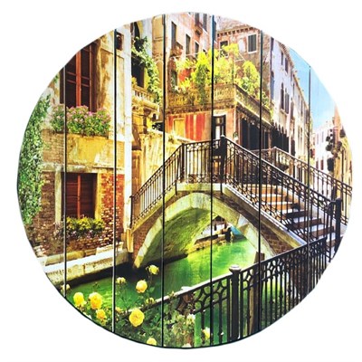 Картина для бани круглая "Мостик через европейский городской канал", МАССИВ, 40×40 см - фото 1676101