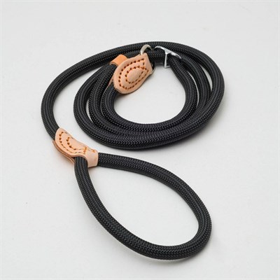 Поводок-удавка 150 х 1,2 см, полиэстер и натуральная кожа, черный - фото 1688363