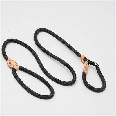Поводок-удавка 150 х 1,2 см, полиэстер и натуральная кожа, черный - фото 1688364