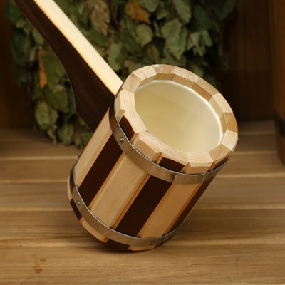 Черпак из липы, 0,25л, пластиковая вставка, с длинной ручкой, День ночь - фото 1748843