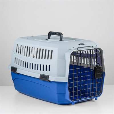 Переноска пластиковая 58 х 40 х 27, серо-синяя - фото 1783573