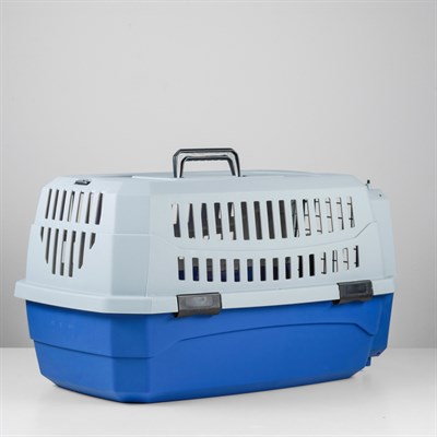 Переноска пластиковая 58 х 40 х 27, серо-синяя - фото 1783576