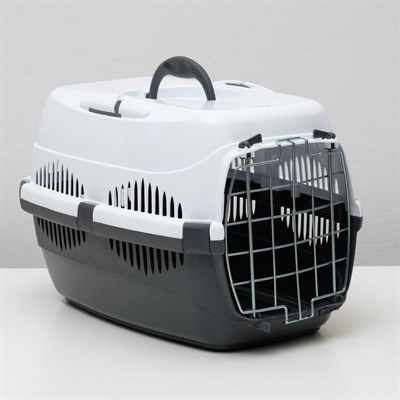 Переноска для животных до 9 кг "Пижон", металлическая дверь, 43 х 29 х 27,5 см, бело-серая - фото 1783696