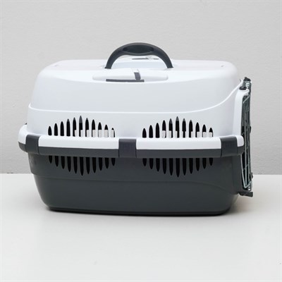 Переноска для животных до 9 кг "Пижон", металлическая дверь, 43 х 29 х 27,5 см, бело-серая - фото 1783697