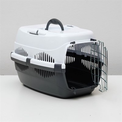 Переноска для животных до 9 кг "Пижон", металлическая дверь, 43 х 29 х 27,5 см, бело-серая - фото 1783699