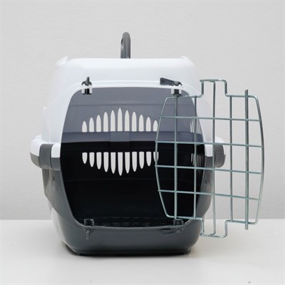 Переноска для животных до 9 кг "Пижон", металлическая дверь, 43 х 29 х 27,5 см, бело-серая - фото 1783703