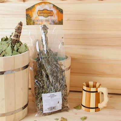 Веник для бани ТРАВЯНОЙ из мяты, в индивидуальной упаковке - фото 1991167