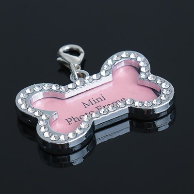 Адресник со стразами и вкладышем "Косточка", 4,3 х 2,8 см - фото 2005018