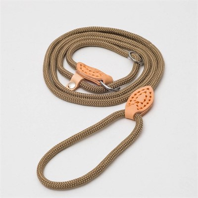 Поводок-удавка 145 см х 6 мм, полиэстер и натуральная кожа, бежевый - фото 2005069