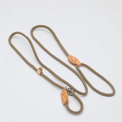 Поводок-удавка 145 см х 6 мм, полиэстер и натуральная кожа, бежевый - фото 2005070