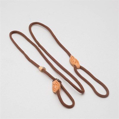 Поводок-удавка 145 см х 6 мм, полиэстер и натуральная кожа, коричневый - фото 2005074