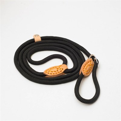 Поводок-удавка 145 см х 6 мм, полиэстер и натуральная кожа, черный - фото 2005111