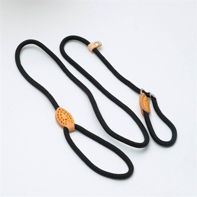 Поводок-удавка 145 см х 6 мм, полиэстер и натуральная кожа, черный - фото 2005112