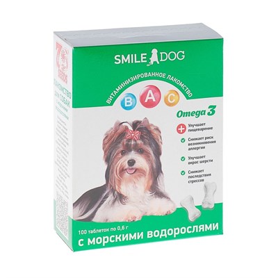 Витамины Smile Dog для собак, с морскими водорослями, 100 таб - фото 2009076