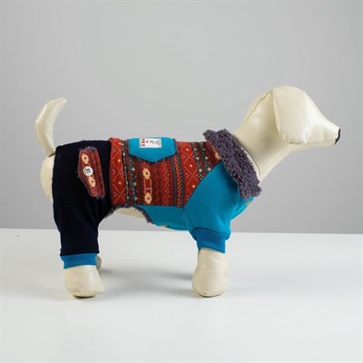 Комбинезон для собак, еврозима на меховом подкладе, XS (ОШ 18-22,ОГ 27-32,ДС 20 см), голубой   43337 - фото 2019811