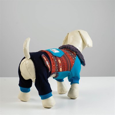 Комбинезон для собак, еврозима на меховом подкладе, XS (ОШ 18-22,ОГ 27-32,ДС 20 см), голубой   43337 - фото 2019812